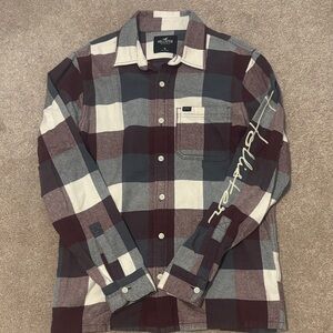 Hollister Men's Checkered Shirt - Maroon and White worn 1 time